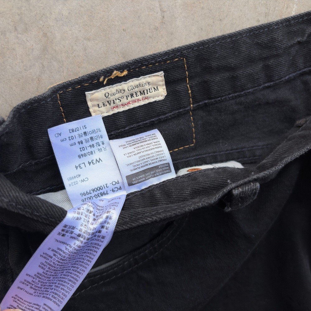 Levi's Premium 501 '93 Straight Button Fly Mens 34x34 Black Denim Frayed Jeans - Picture 5 of 11